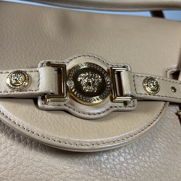 2013 Vintage Versace Large Signature Tote Nude Leather Nicole Kidman Cannes - Picture 4 of 17